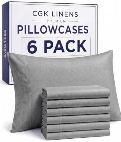 King Standard Pillow Cases - 6 Pack Pillowcases, 20" x 36" - Heathered Grey by CGKUnlimited