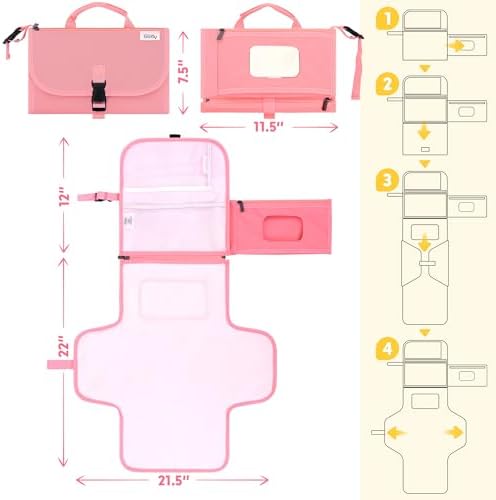 Kopi Baby Portable Diaper Changing Pad with Wipes Pocket, Classic Pink - Image 5