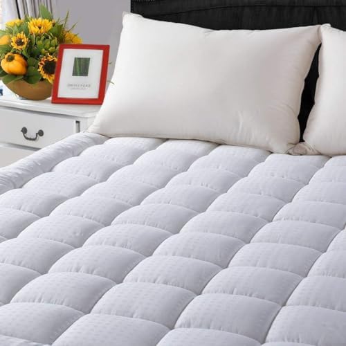 Cotton California King Mattress Pad Fitted Quilted Mattress Cover,White by LEISURETOWN