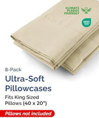 King Pillow Cases - 8 Pack Super Soft Pillowcase Covers - 20" x 40" (Cream) - Image 2