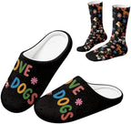 Jeiento Winter Fuzzy Slipper and Crew Socks for Women,Adult Slip-on Close Toe House Slipper,Flat Comfort home Slides by Jeiento