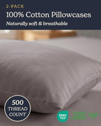 Beckham Hotel Collection King Pillow Cases Set of 2, Cool Touch Sateen Pillowcases, 500TC Cotton, Silky Smooth & Soft, Open End, Dark Gray - Image 2