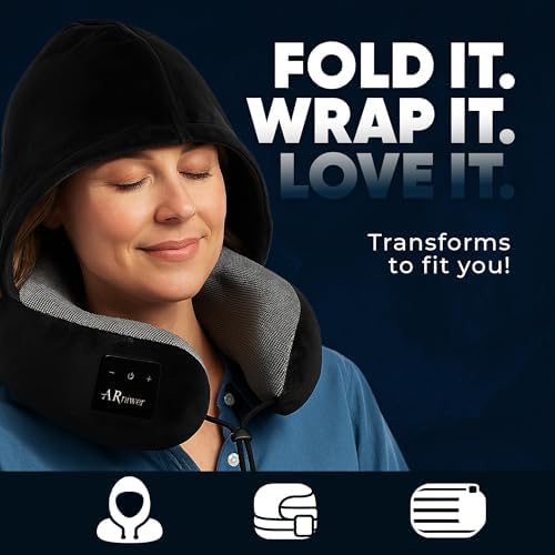 Bluetooth Music Semicircular Neck Pillow with Hood Wireless Bluetooth Speaker Suitable Airplane,Car,Office,and Outdoor Camping for Sleeping, Resting The Best Travel Essentials. (Navy Blue) - Image 5