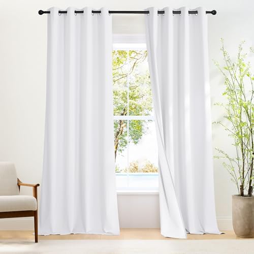 NICETOWN 100% Blackout Long Curtains 102 Inches Length, Privacy Room Darkening Divider Grommet Curtains for Living Room/Bedroom/Glassdoor/Patio, 1 Panel, Pure White, 66W x 102L by NICETOWN