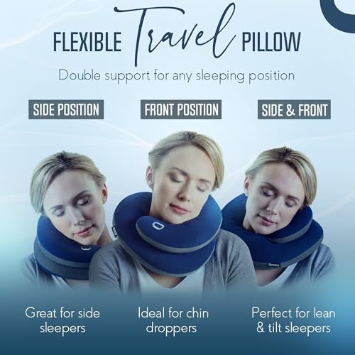 BCOZZY Travel Neck Pillow 2-Pack – XL Black & Large Gray – Patented Head, Neck & Chin Support for Airplane & Travel Comfort - Image 3