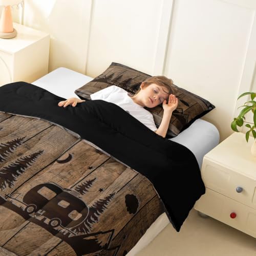 Erosebridal Camo Camper Comforter Set Rv Camping Twin Bedding Sets for Boys Girls Kids Rustic Farmhouse Camouflage Stone Comforter Woodland Adventure Quilt Duvet 2 Pcs - Image 4
