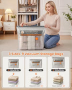 Vacuum Bags for Clothing Travel with Rechargeable Electric Pump, 9 Pack Compression Vacuum Storage Bags for Luggage and Seasonal Storage, Space Saver Seal Bags for Cruise and Vacation - Image 3