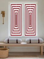 Window Privacy Film Frosted, Red White Geometric Reusable Static Cling Window Tints, Square Minimalist Modern Heat Control Windows Films for Offices, Balcony, 29.5 x 118 Inches - Image 5