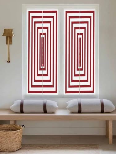 Window Privacy Film Frosted, Red White Geometric Reusable Static Cling Window Tints, Square Minimalist Modern Heat Control Windows Films for Offices, Balcony, 29.5 x 118 Inches - Image 5