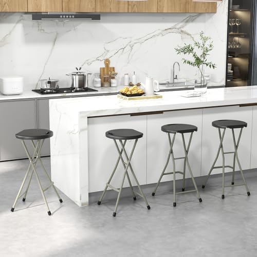 GYMAX Folding Stool, 28in Portable Collapsible Bar Stool with Handle & Steel Frame, 330lbs Sturdy Foldable Lightweight Metal Chair for Home Kitchen Bar, Assembly Free (Set of 4, 28inch) - Image 2