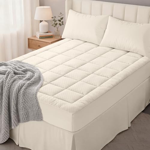 OLANLY California King Quilted Fitted Mattress Pad, 72" x 84", Ivory White by OLANLY