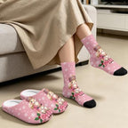 Jeiento Winter Fuzzy Slipper and Crew Socks for Women,Adult Slip-on Close Toe House Slipper,Flat Comfort home Slides - Image 3