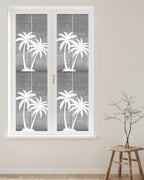 Window Privacy Film Frosted, Black Grey Palm Trees Reusable Static Cling Window Tints, Summer Coastal Tropical Botanical Heat Control Windows Films for Offices, Balcony, 29.5 x 118 Inches - Image 2