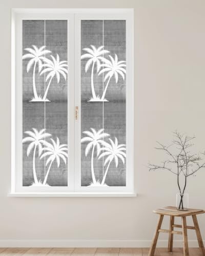 Window Privacy Film Frosted, Black Grey Palm Trees Reusable Static Cling Window Tints, Summer Coastal Tropical Botanical Heat Control Windows Films for Offices, Balcony, 29.5 x 118 Inches - Image 2