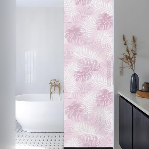 Window Privacy Film Frosted, Pink Yellow Palm Trees Tropical Reusable Static Cling Window Tints, Summer Beach Botanical Heat Control Windows Films for Offices, Balcony, 29.5 x 118 Inches - Image 3