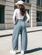 TARSE Women’s Barrel Sweatpants Elastic Waist Wide Leg Pants with Pockets - Image 3