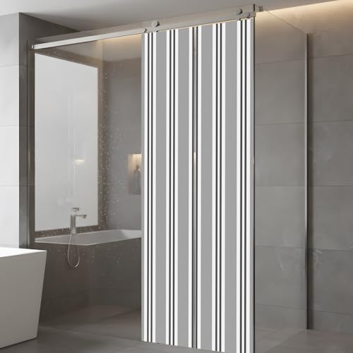 Window Privacy Film Frosted, Grey Striped Static Cling Door Window Covering, Modern Farmhouse Vertical Stripes UV Blocking Windows Film for Office, Hotel, Bedroom, 29.5 x 78.7 Inches - Image 5