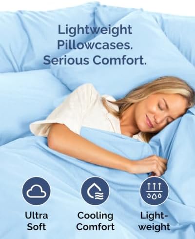 Standard Pillow Cases - 10 Pack Pillowcase Covers - 20" x 26" (Light Blue) - Image 3