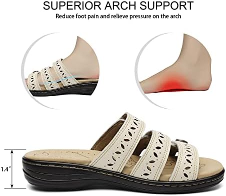 Women's Comfort Leather Slides Lightweight Flat Sandals Cute Slip On Casual Walking Slippers - Image 5