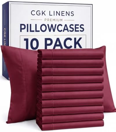 Standard Pillow Cases - 10 Pack Pillowcase Covers - 20" x 26" (Burgundy) by CGKUnlimited
