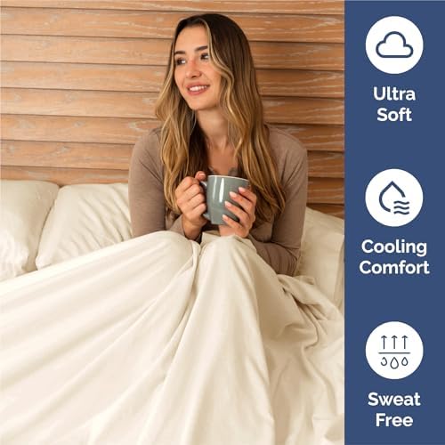 Split King 7 Piece Bed Sheet Set - Comfy, Breathable & Cooling - Off White - Image 4