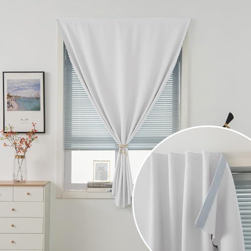 Blackout Curtains for Bedroom Sticky Curtain Blackout Window Cover Self Adhesive Curtains Rod No Drillng, 47" W X 71" L, Light Grey, 2 Panels - Image 2