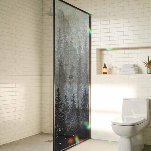 Grey Ombre Window Privacy Film Rainbow Static Cling Stain Glass Window Film for Glass Door, Decorative Sunroof Decal Sticker for Car 35.4"x78.7" Fall Autumn Forest Black Abstract Art Harvest by AMZRicher
