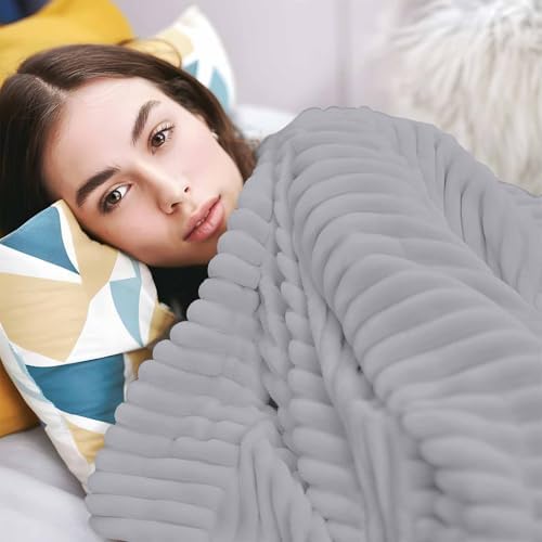 Solid Grey Throw Blanket, Simple Pure Color Fluffy Soft Blankets for Couch Bed Travel, Modern Plush Microfiber Striped Flannel Blankets, Lightweight Sofa Blankets 60"x80" - Image 5