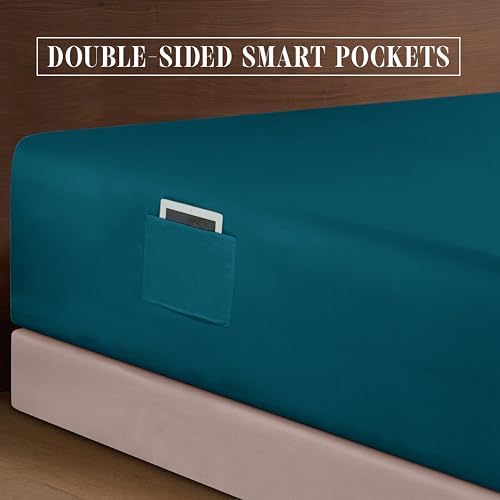 Elegant Comfort 1500 Premium Quality 4-Piece Bed Sheet Set - 18-24 Inch Extra Deep Pocket, Smart Storage Pockets, Wrinkle Free Ultra Soft 4PC Extra Deep Pocket Sheets, Twin/Twin XL, Marine Teal - Image 6