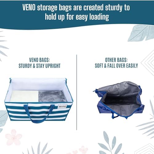 VENO Moving Bags, Wide Open Top, Clear Window, Classic Navy Stripe, 10 Pack - Image 6