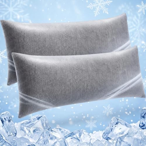 Tudomro 2 Pack Cooling Body Pillow Cases for Hot Sleepers, 20 x 54 Inch Long Cooling Pillow Covers with Hidden Zipper, Soft Breathable Cool to Touch Pillowcases for Night Sweats(Grey) by Tudomro