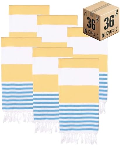Turkish Beach Towels, Bulk Case of 36 | Oversized, Quick Dry, Sand Free | 100% Cotton, Large 38x71 Towels for Beach, Pool, Travel | Ultra-Soft, Compact, Absorbent | Yellow/Turquoise by PADISHAHHOME