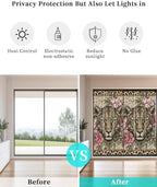 Window Privacy Film Frosted, Leopard Print Static Cling Door Window Covering, Vintage Peony Flower Chic Cheetahs Texture UV Blocking Windows Film for Office, Hotel, Bedroom, 29.5 x 78.7 Inches - Image 6