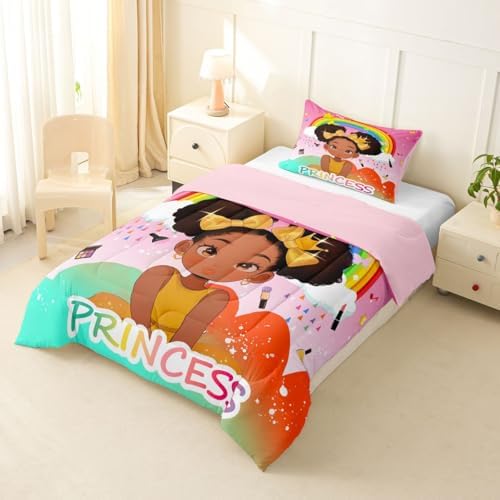 Erosebridal Rainbow Black Girls Comforter Set Toddler Size African American Bedding Set Black Princess Girl Makeup Quilt Comforter Afro Little Girl Bed Set for Kids Melanin Bedroom Decor - Image 3