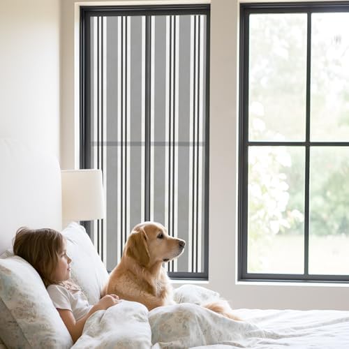 Window Privacy Film Frosted, Grey Striped Static Cling Door Window Covering, Modern Farmhouse Vertical Stripes UV Blocking Windows Film for Office, Hotel, Bedroom, 29.5 x 78.7 Inches - Image 2