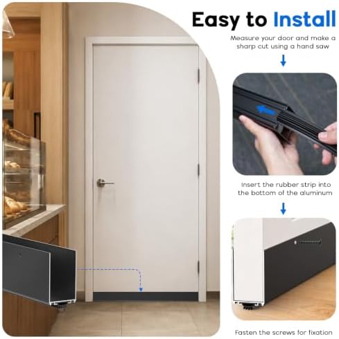 1-3/4'' x 36'' Aluminum Under Door Seal, Door Draft Stopper with Neoprene Rubber Insert, U-Shape Door Sweep to Block Cold Air, Dust, Pests, Rodent Proof for Interior/Exterior Doors (Black) - Image 5