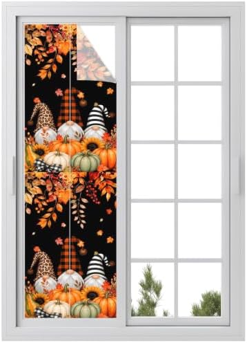 Window Privacy Film Frosted, Thanksgiving Gnomes Reusable Static Cling Window Tints, Fall Pumpkin Maple Leaves Black Heat Control Windows Films for Offices, Balcony, 29.5 x 118 Inches by Unknown
