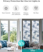 Window Privacy Film Frosted, Navy Blue Palm Trees Tropical Reusable Static Cling Window Tints, Summer Beach Botanical Heat Control Windows Films for Offices, Balcony, 29.5 x 118 Inches - Image 6