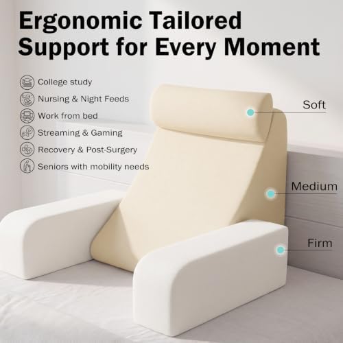 ENITYA 19" Reading Pillow for Bed with Firm Back Support & Big Pockets - Image 4