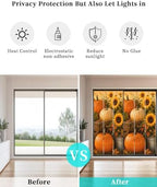 Window Privacy Film Frosted, Fall Pumpkins Static Cling Door Window Covering, Thanksgiving Autumn Sunflowers Orange UV Blocking Windows Film for Office, Hotel, Bedroom, 29.5 x 78.7 Inches - Image 6