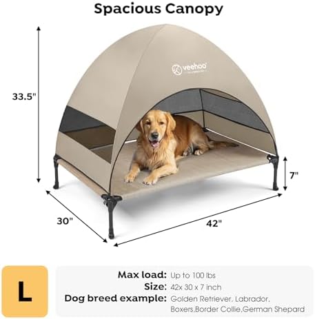 Veehoo Outdoor Dog Bed with Canopy, Cooling Elevated Dog Shade for Outside - Image 4
