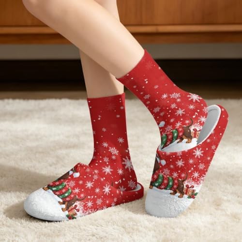 Jeiento Winter Fuzzy Slipper and Crew Socks for Women,Adult Slip-on Close Toe House Slipper,Flat Comfort home Slides - Image 2