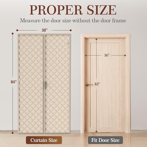 Yotache Magnetic Thermal Insulated Door Curtain Fit 36"x82" Doors, Beige - Image 2
