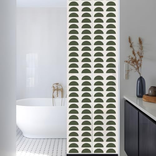 Window Privacy Film Frosted, Forest Green Boho Reusable Static Cling Window Tints, Middle Century Geometric Abstract Art Heat Control Windows Films for Offices, Balcony, 29.5 x 118 Inches - Image 3