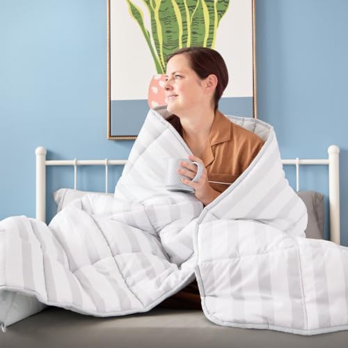 Linenspa All-Season Down Alternative Comforter, Grey/White Stripe, King - Image 3