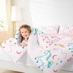 Erosebridal Girls Unicorn Toddler Comforter Set Pink and Blue Unicorns Bedding Set for Kids Child Stars Astrology Comforter Fantasy Girls Room Decor Cartoon Unicorn Horse Quilt Kawaii Bed Set - Image 7