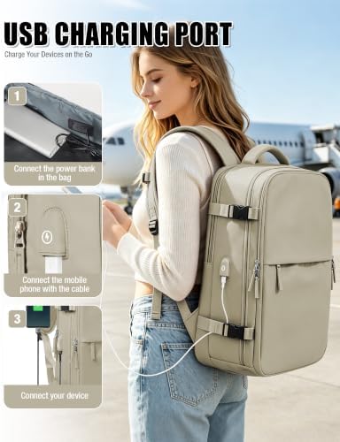Vacuum Seal Travel Backpack with Air Pump Vacpack Waterproof Carry On Backpack for Travel Bag Women Men with Vacuum System Compression Airlines Approved Daypack Laptop Hiking Space Saver Bags Khaki - Image 6