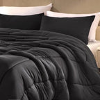 SLEEP ZONE Queen Size Comforter Set, Breathable Jersey Knit Soft Duvet Insert Set 3 Pieces Bedding Sets for Bedroom All Season, Black - Image 2