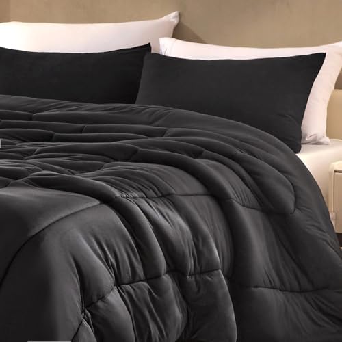 SLEEP ZONE Queen Size Comforter Set, Breathable Jersey Knit Soft Duvet Insert Set 3 Pieces Bedding Sets for Bedroom All Season, Black - Image 2
