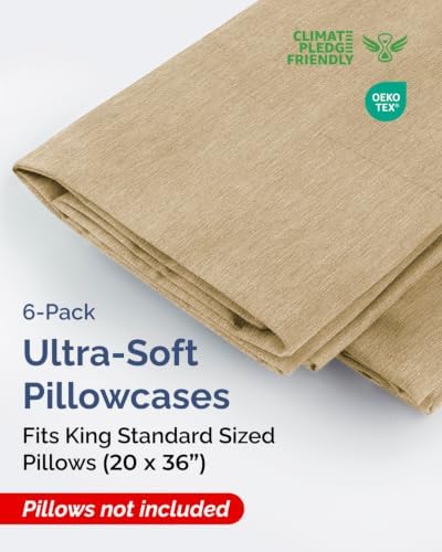King Standard Pillow Cases - 6 Pack Pillowcases, 20" x 36" - Heathered Tan - Image 2